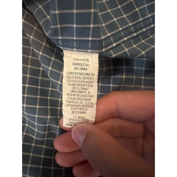 Men’s LL Bean Wrinkle Resistant Button Up Long Sleeve Blue Check Size M - Picture 3 of 4
